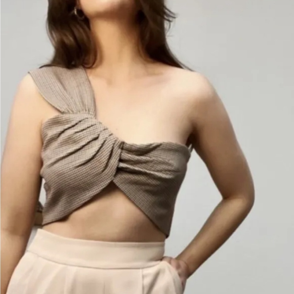 Anthropologie Eri & Ali Twist Crop Top One Shoulder Houndstooth